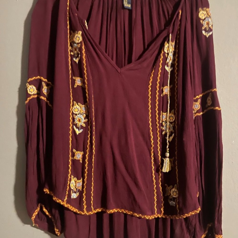 Forever 21 Maroon Top with Floral Embroidery